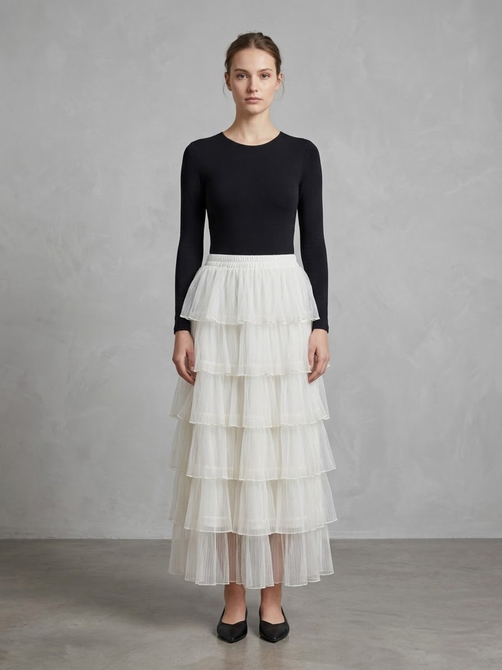 WD.NY White Tiered Tulle Maxi Skirt